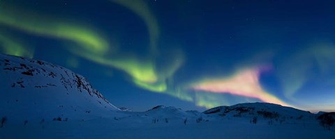 Framed Panoramic view of the Aurora Borealis over Skittendalen Valley, Troms County, Norway Print
