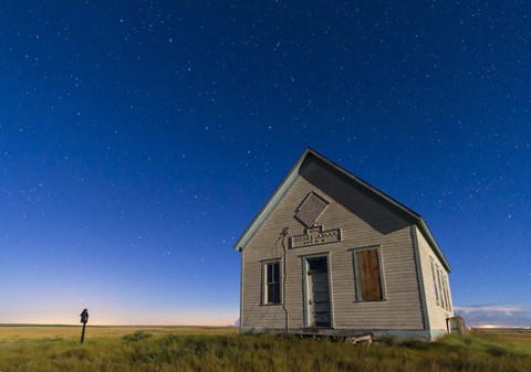 Framed 1909 Liberty School on the Canadian Prarie in moonlight with Big Dipper Print