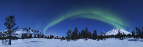 Framed Panoramic view of the Aurora Borealis over Nova Mountain Wilderness, Norway Print