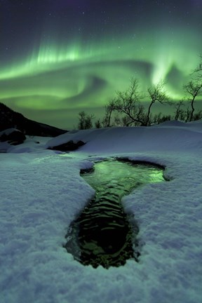 Framed Aurora Borealis over a frozen river, Norway Print