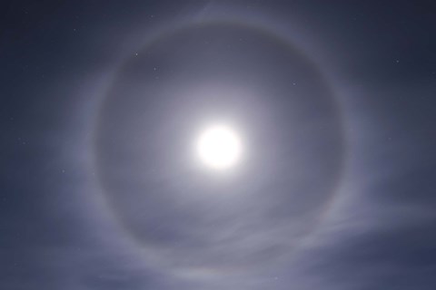 Framed Halo around full moon taken near Gleichen, Alberta, Canada Print