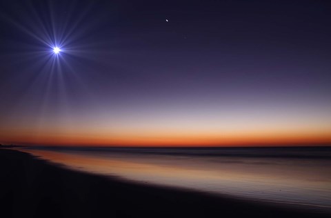 Framed Moon and Venus at twilight from the beach of Pinamar, Argentina Print