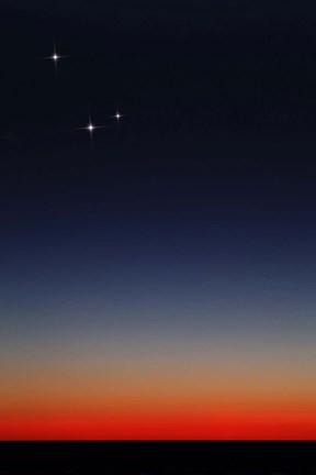 Framed Venus, Mercury and Mars above the glowing horizon at dawn Print