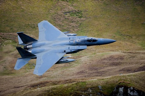 Framed F-15E Strike Eagle low flying over North Wales Print