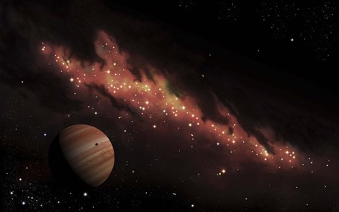 Framed Artist's concept of an H II region of space, wrapped in a dark nebula Print