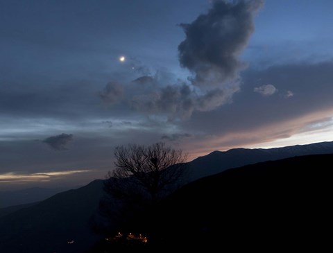 Framed Moon and Venus conjunction above the village of Gazorkhan, Iran Print