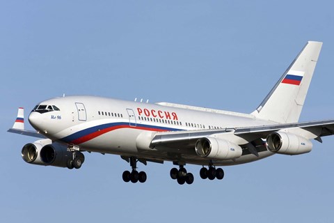 Framed Ilyushin Il-96 airliner prepares for landing Print