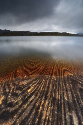 Framed Geology lines in Sandvannet Lake, Nordland County, Norway Print