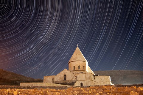 Framed Star trails above Saint Thaddeus Monastery, Iran Print