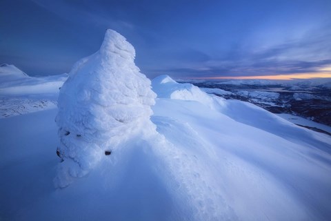 Framed Sunset on the summit Toviktinden Mountain, Norway Print