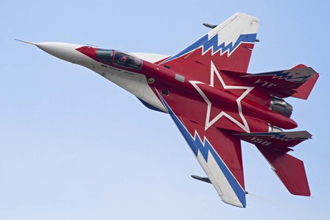 Framed Top view of a Russian MiG-29OVT aerobatic aircraft Print