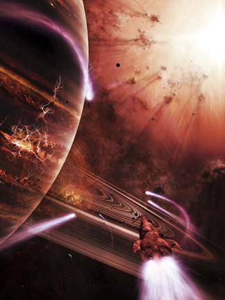 Framed Starships hone their skills in a virtual battlefield Print