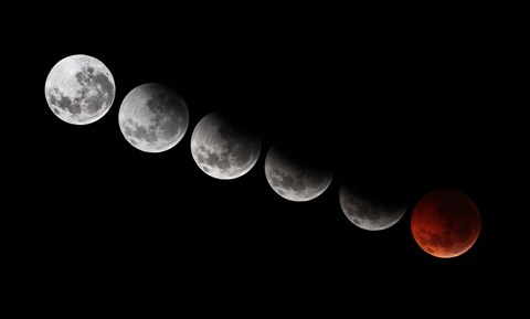 Framed composite showing different stages of the 2010 solstice total moon eclipse Print