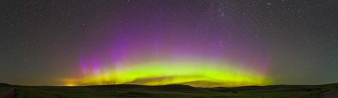 Framed Panoramic view of northern lights on the horizon, Saskatchewan, Canada Print