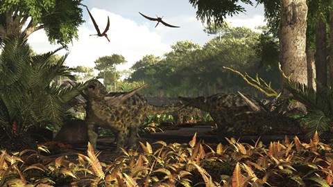 Framed group of Ankylosaurid dinosaurs from the early Cretaceous Print