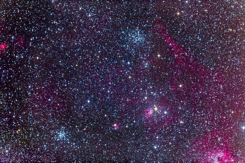 Framed Pinwheel Cluster and Starfish Cluster in the constellation Auriga Print