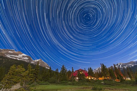 Framed Circumpolar star trails over Banff National Park, Alberta, Canada Print