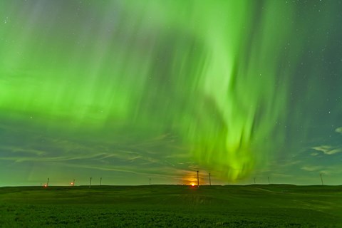 Framed northern lights as seen from the Wintering Hills Wind Farm, Alberta, Canada Print