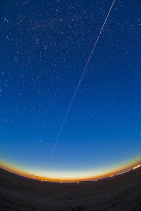Framed Trail of the International Space Station coming out of the western twilight Print