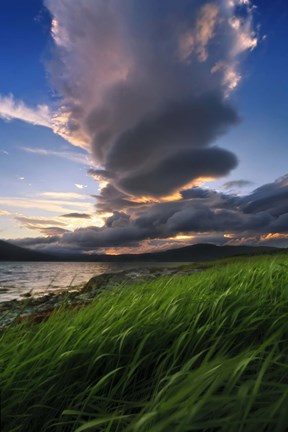 Framed giant stacked lenticular cloud over Tjeldsundet, Troms County, Norway Print