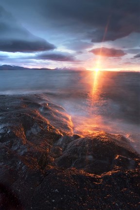 Framed Midnight Sun over Vagsfjorden, Skanland, Troms County, Norway Print