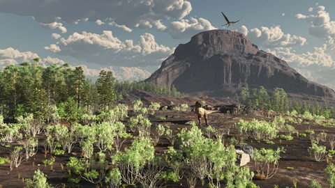 Framed lone Tyrannosaurus Rex scavenges for food Print