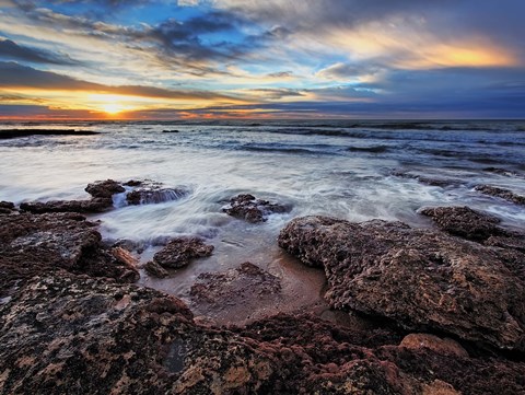Framed seascape at sunrise from Miramar, Argentina Print