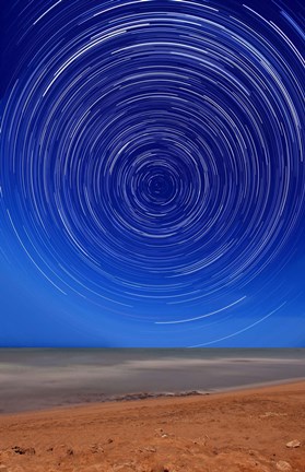 Framed Star trails around the south celestial pole at the beach in Miramar, Argentina Print