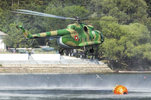 Framed Bulgarian Air Force Mi-17 taking water with Bambi Bucket Print