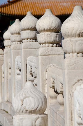 Framed China, Beijing, Forbidden City. Emperors palace, ornate marble bridge. Print