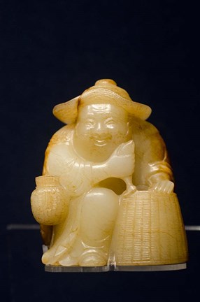 Framed China, Shanghai, Shanghai Museum. Carved jade fisherman. Print