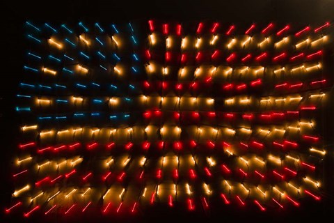 Framed Americana Flag made of zoomed Neon Lights Print