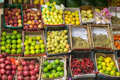 Framed Fruit for sale in the Market Place, Luxor, Egypt Print