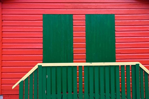 Framed Red and Green wooden cottages, Muizenberg Resort, Cape Town, South Africa Print