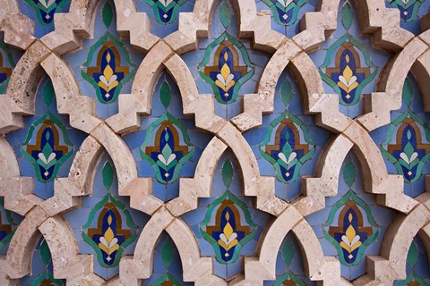 Framed Wall tiles in Al-Hassan II mosque, Casablanca, Morocco Print