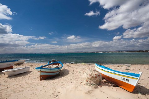 Framed Fishing boats on beach, Hammamet, Cap Bon, Tunisia Print