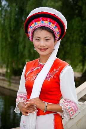 Framed Bai Minority Woman in Traditional Ethnic Costume, China Print