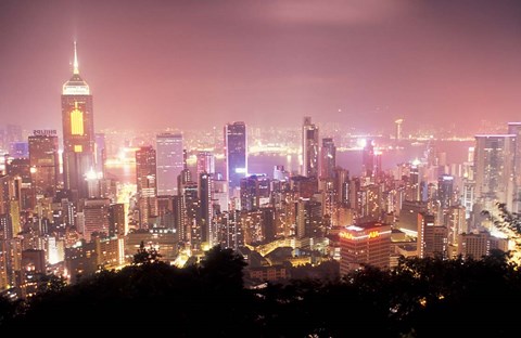 Framed Central Overview from Stubbs Road Lookout, Hong Kong, China Print