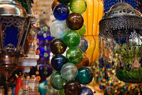 Framed Glass Balls and Lamps, Khan El Khalili Bazaar, Cairo, Egypt Print