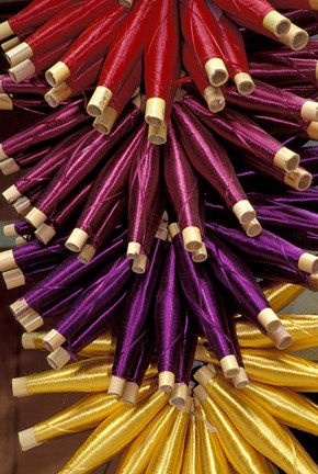 Framed Colorful Spools of Thread Hang in the Market, Fes, Morocco Print