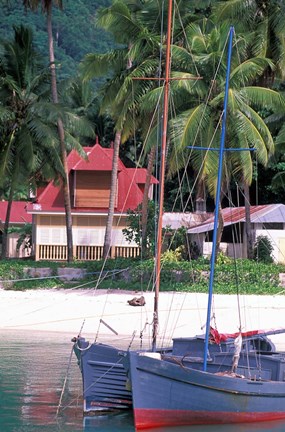 Framed Colorful Sailboats at Harbor, Seychelles Print