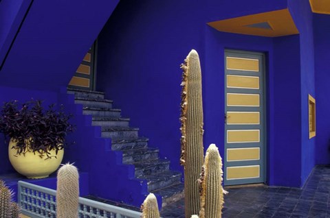 Framed Door and Plants in Jardin Majorelle, Marrakech, Morocco Print