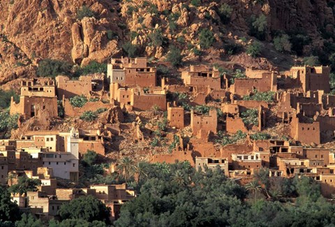 Framed Fortified Homes of Mud and Straw (Kasbahs) and Mosque, Morocco Print