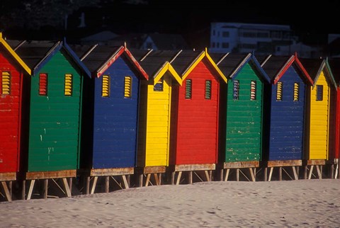 Framed Colorful Bathing Boxes, South Africa Print