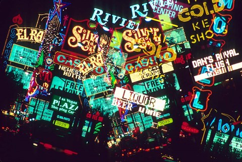 Framed Double exposure, casino signs, Las Vegas, Nevada. Print