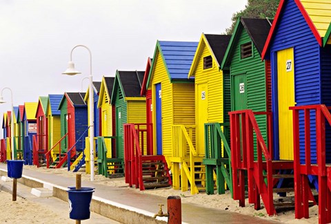 Framed Colorful Changing Houses, False Bay Beach, St James, South Africa Print