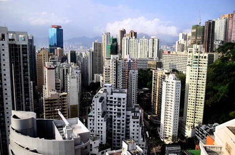 Framed Apartment Buildings of Causeway Bay District, Hong Kong, China Print