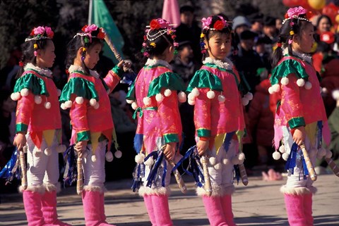 Framed Children&#39;s Performance Celebrating Chinese New Year, Beijing, China Print