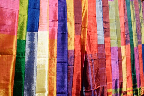 Framed Colorful Silk Scarves at Edfu Market, Egypt Print