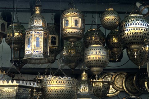 Framed Artwork of Moroccan Brass Lanterns, Casablanca, Morocco Print